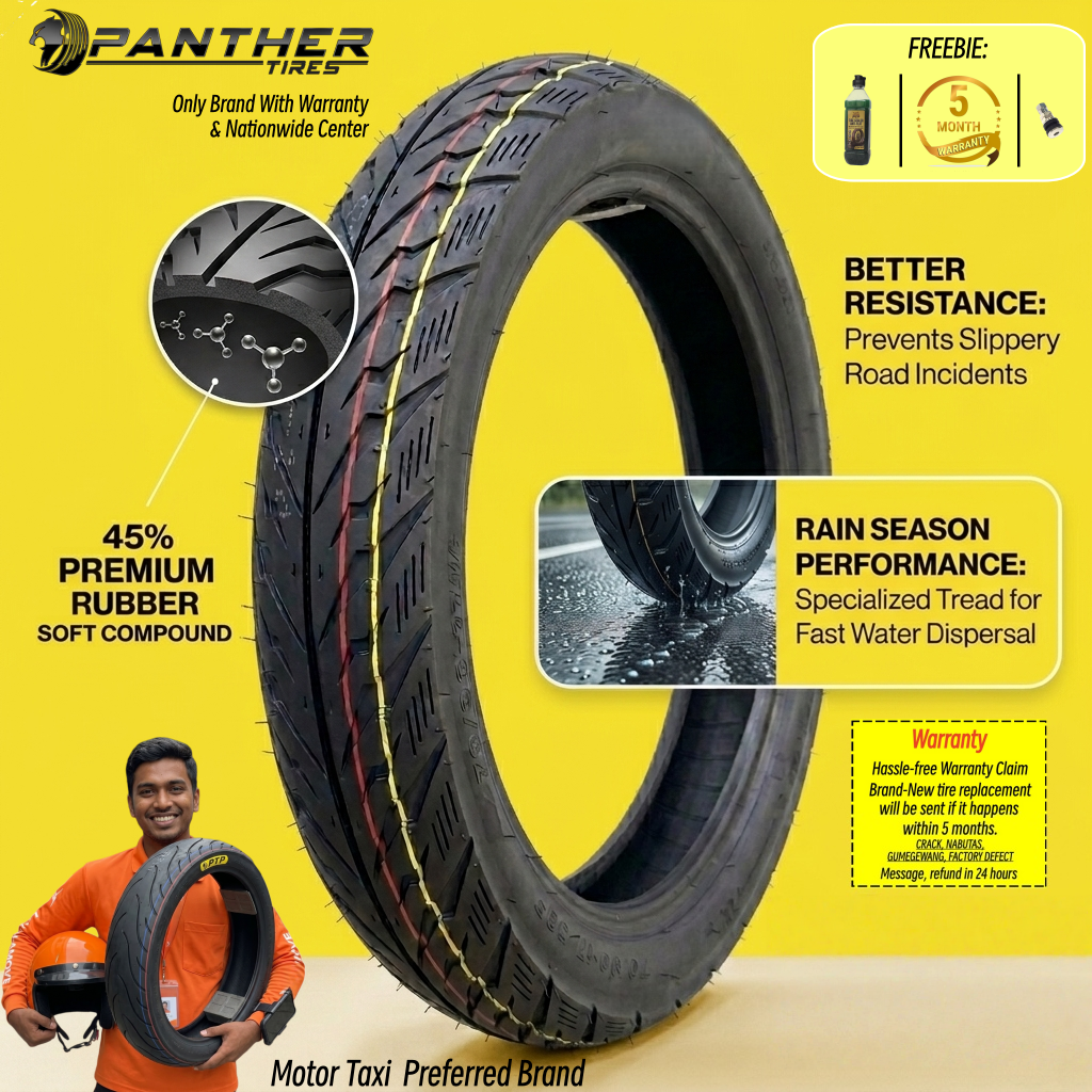 Panther Motorcycle Tires[150 DAYS WARRANTY] [Free Sealant & Pito] 14 inches 17 inches Thai tubeless